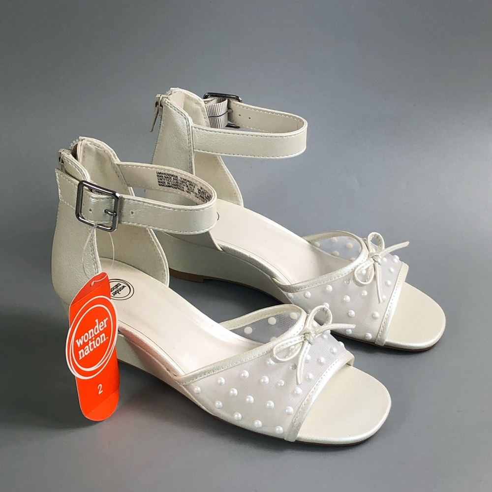 Wonder Nation White Ankle-Strap Peep-Toe Sandals